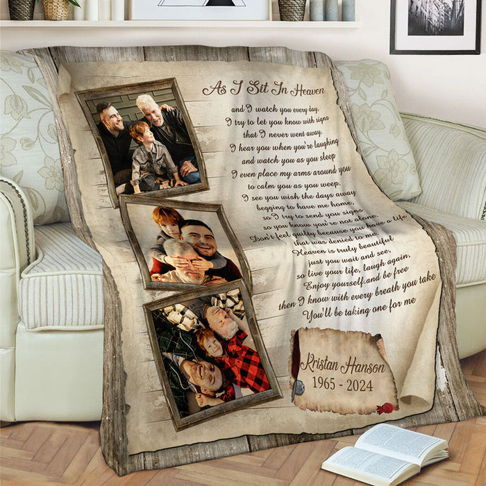 Sympathy Blanket For Loss Of Father, Personalized Memorial Photo Blanket Custom
