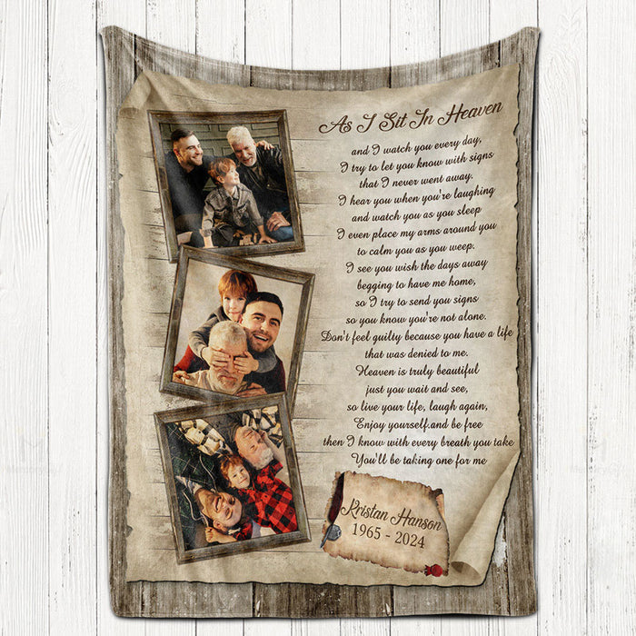 Sympathy Blanket For Loss Of Father, Personalized Memorial Photo Blanket Custom
