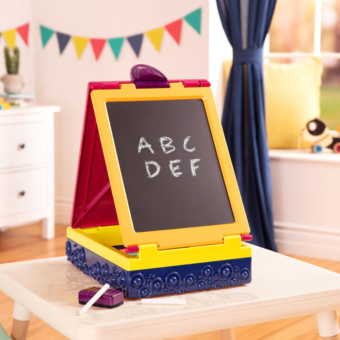 Tabletop easel with markers and chalk