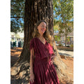 Tamia Long Lurex Dress with Smocked Yoke in Wine - Romantiques