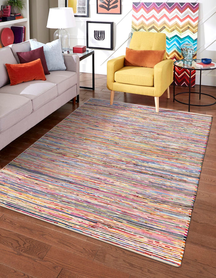 Thar Cotton Collection Area Rug - Alleppey Rectangle Multi White  lifestyle 2