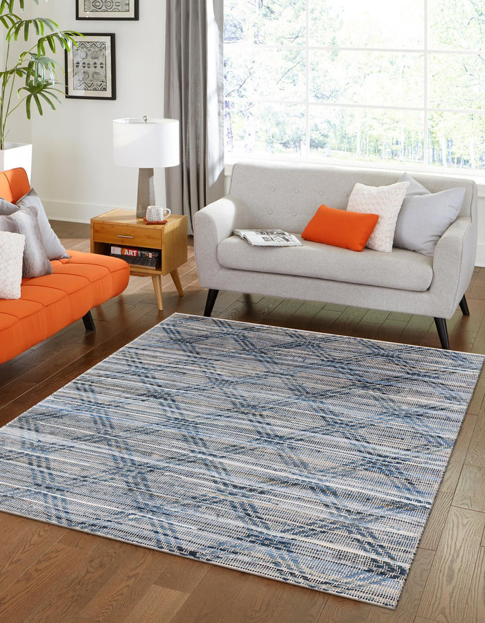 Thar Cotton Collection Area Rug - Pune Rectangle Denim blue  lifestyle 2