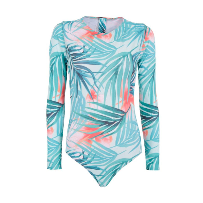 Turquoise Sunrise Long Sleeve Back Zip One-Piece Swimsuit