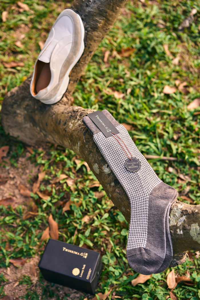 Twinkima.G - Cashmere Blend Socks - Grey/Pearl (Mid-Calf)
