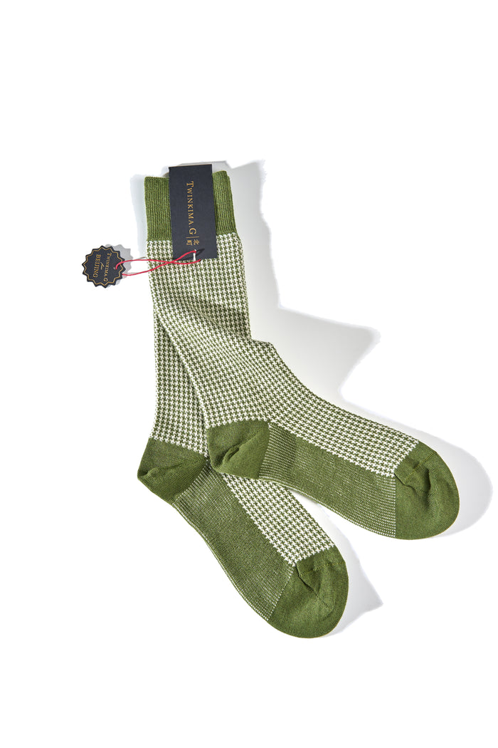 Twinkima.G - Cashmere Blend Socks - Olive/Pearl (Mid-Calf)