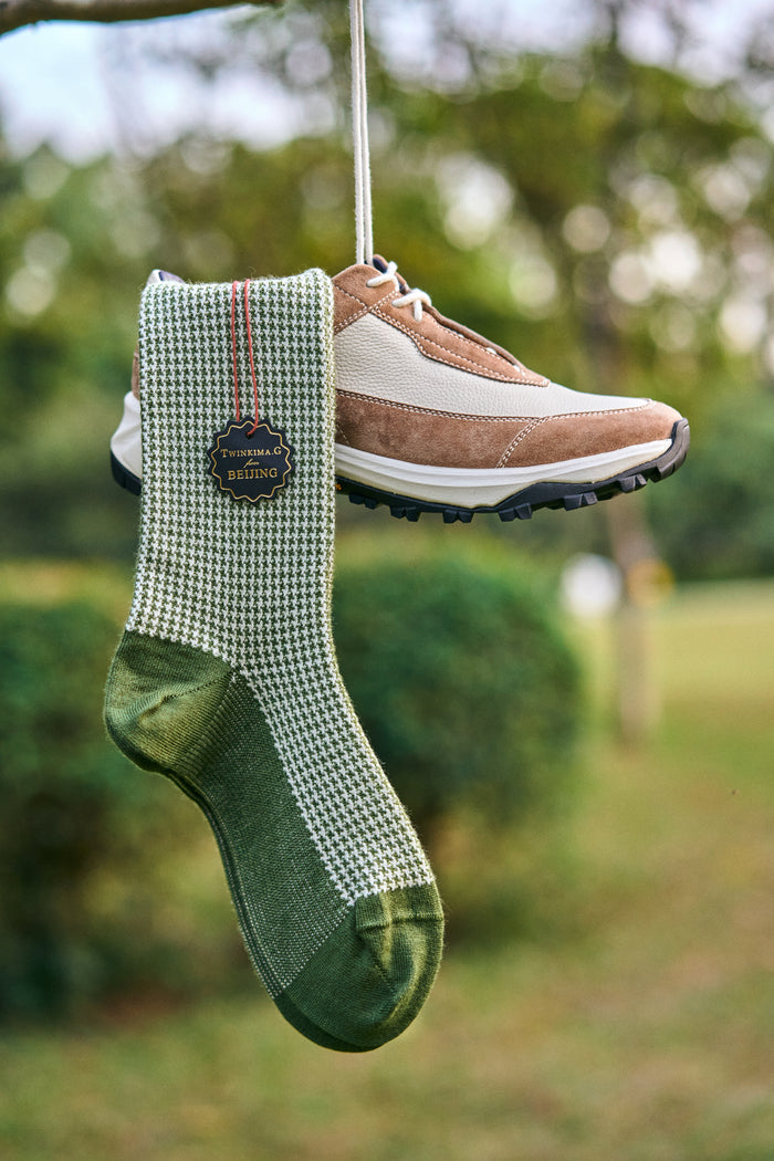Twinkima.G - Cashmere Blend Socks - Olive/Pearl (Mid-Calf)