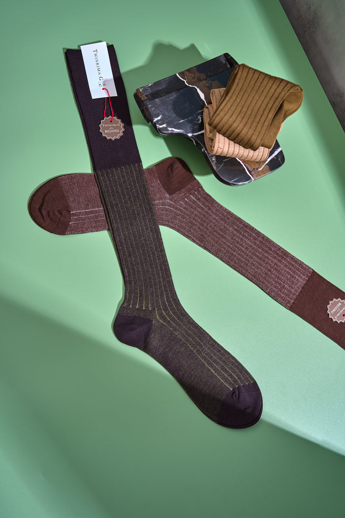 Twinkima.G - Egyptian Cotton Socks - Umber Brown Striped (OTC)