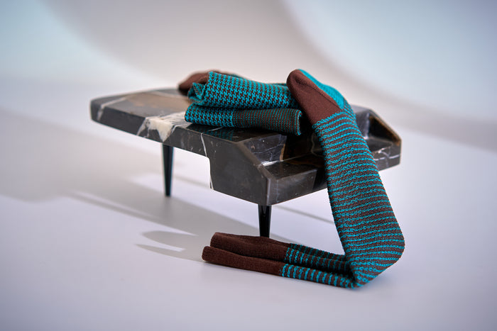 Twinkima.G - Houndstooth Socks - Brown/Turquoise (Mid-Calf)