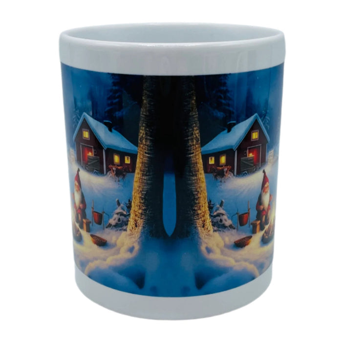 Two Gnomes by the Fire with Cow Coffee Mug