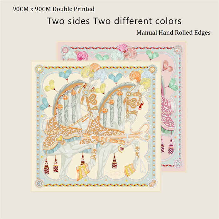 Two Horses Beige Double Print Scarf / 90cm