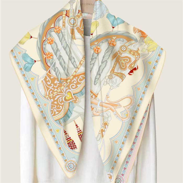Two Horses Beige Double Print Scarf / 90cm