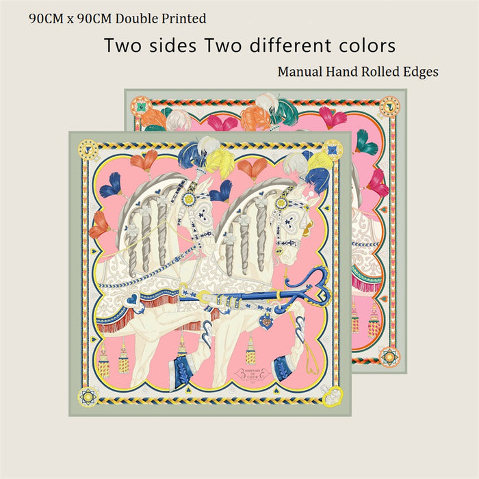 Two Horses Pink Double Print Scarf / 90cm