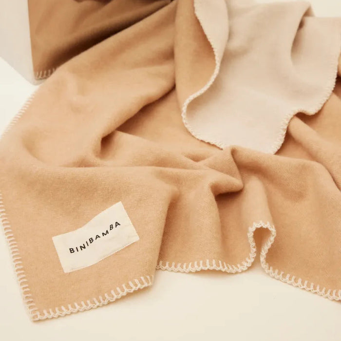 TWO-TONE MERINO BINIBLANKET ROSE/CAMEL