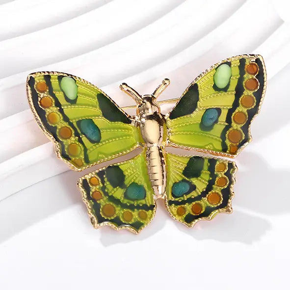 Vivid Green Enamel Butterfly Brooch in Green