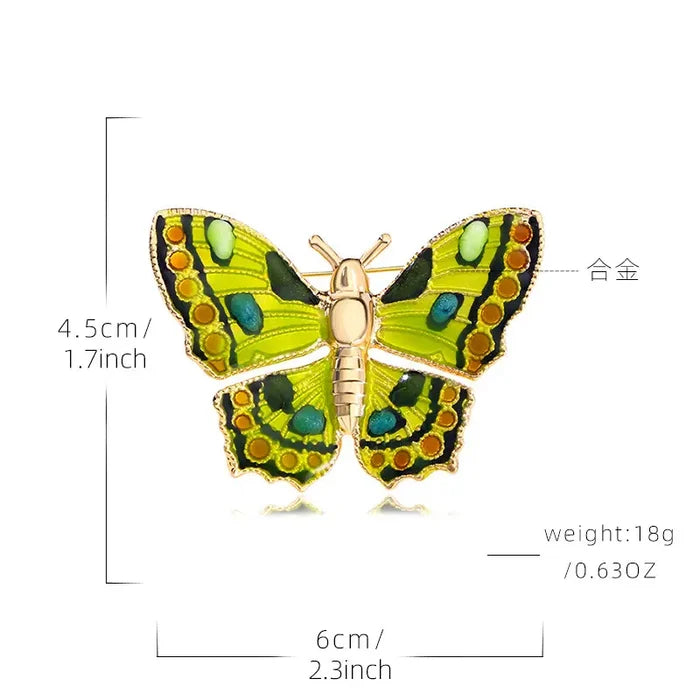 Vivid Green Enamel Butterfly Brooch in Green