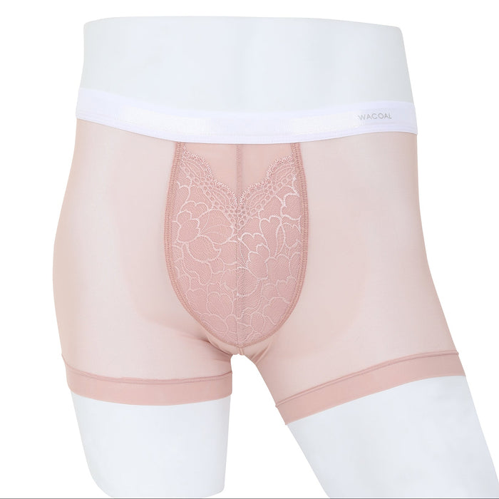 Wacaol กางเกงในผู้ชาย Boxer See-Through Lace แต่งลูกไม้ รุ่น WXU401 สีชมพูกุหลาบป่า (WR)