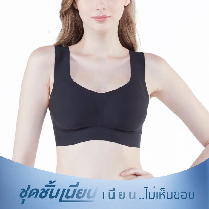 วาโก้ บราไร้โครง สวมหัว คอวี สีดำ ชุดชั้นเนียน รุ่น WH9E12 Wacoal Wireless Bra Black
