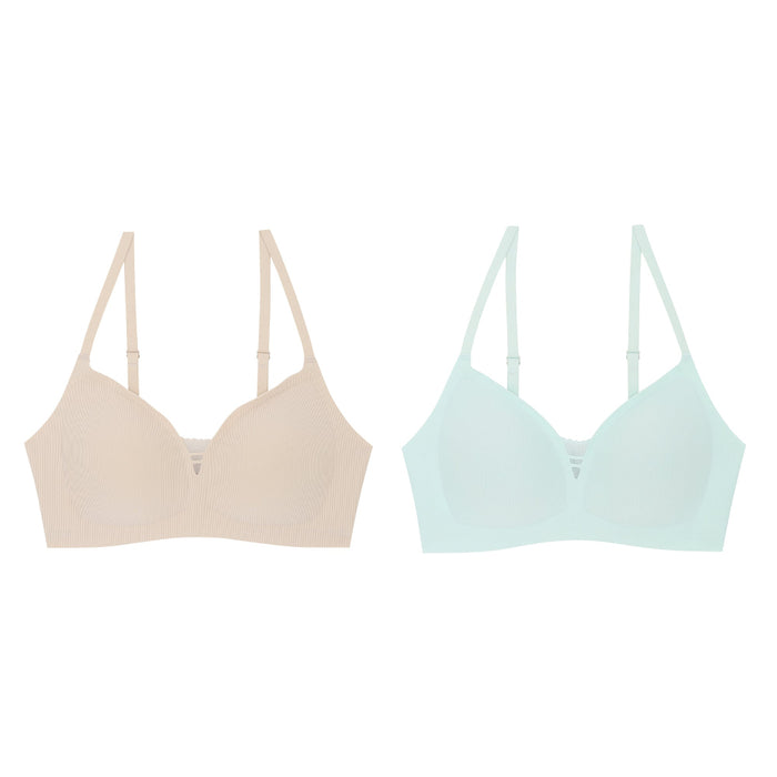 Wacoal บราไร้โครง Smart size ผ้าร่องแต่งลูกไม้ เซท 2 ชิ้น รุ่น WB3238 สีเบจ-เขียว (BM)