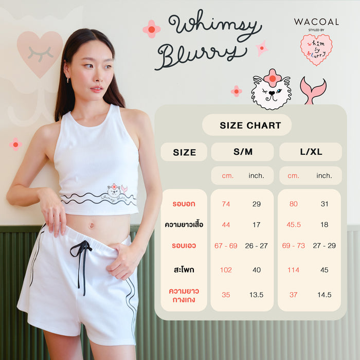 Wacoal Styled by Whimsy Blurry เซ็ตเสื้อสายเดี่ยวเสริมบราพร้อมกางเกงขาสั้น รุ่น WN9D12 สีขาว (WH)