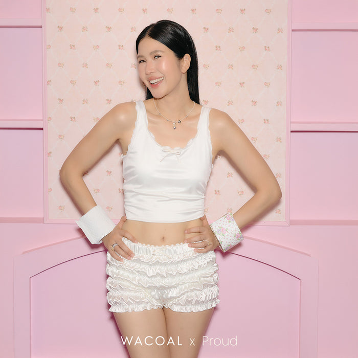 WACOAL x PROUD กางเกงขาสั้น ผ้าซาติน สม็อคทั้งตัว รุ่น WPCP01 สีครีม (CR)