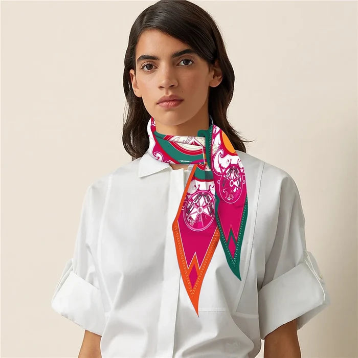 Wheel Pink Silk Diamond Scarf