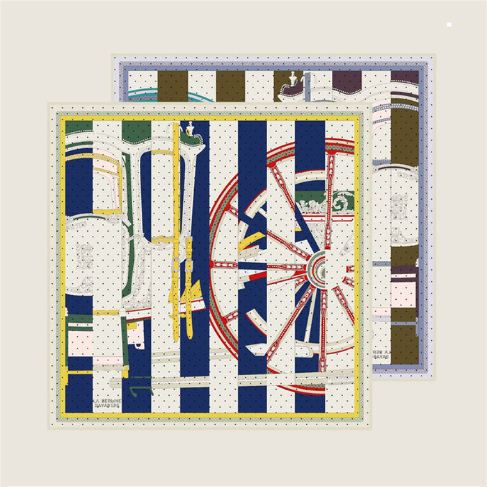 Wheel Stripes Blue Double Print Scarf / 90cm