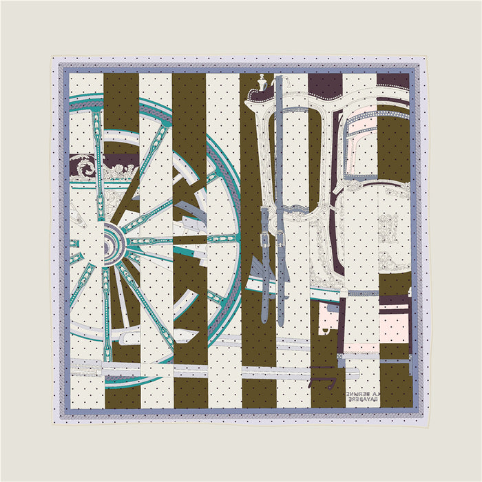 Wheel Stripes Blue Double Print Scarf / 90cm