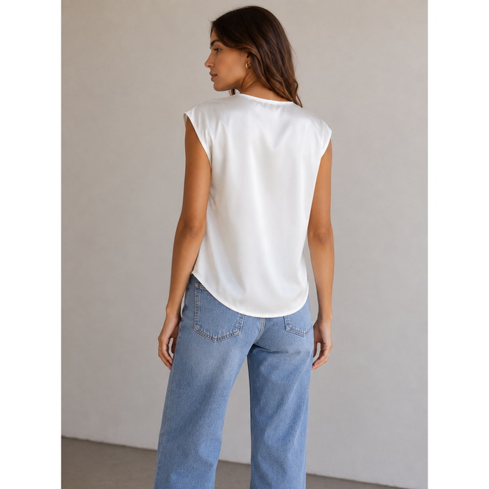 Wina Satin Blouse in Off White