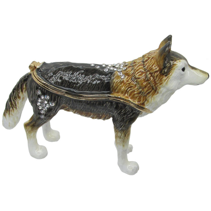 Wolf Jeweled Trinket Box SWAROVSKI Crystals,