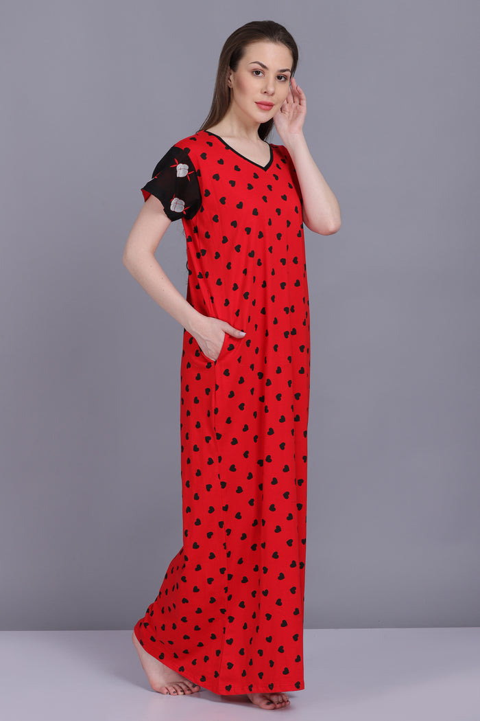 Women Cotton Sinker Little Hearts All Season Nighty