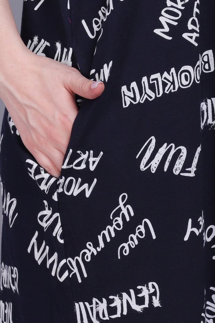 Women Cotton Sinker Typography Print All Season Nighty