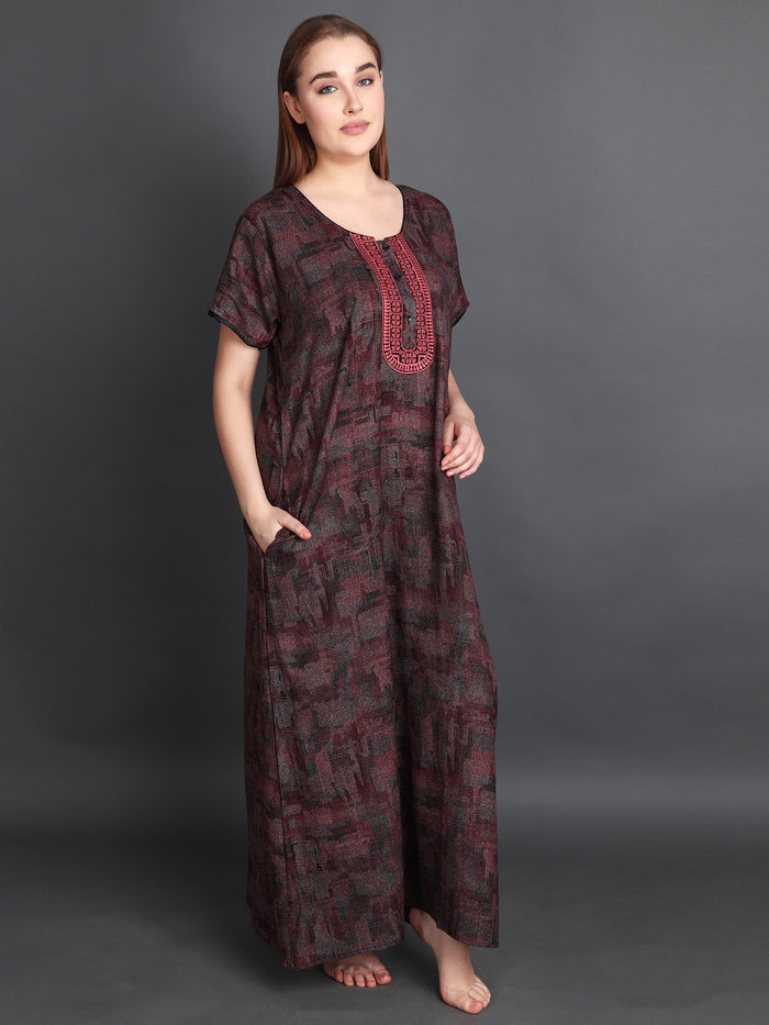 Women's Alpine Multi Colour Abstract Print Maxi Nightgown…