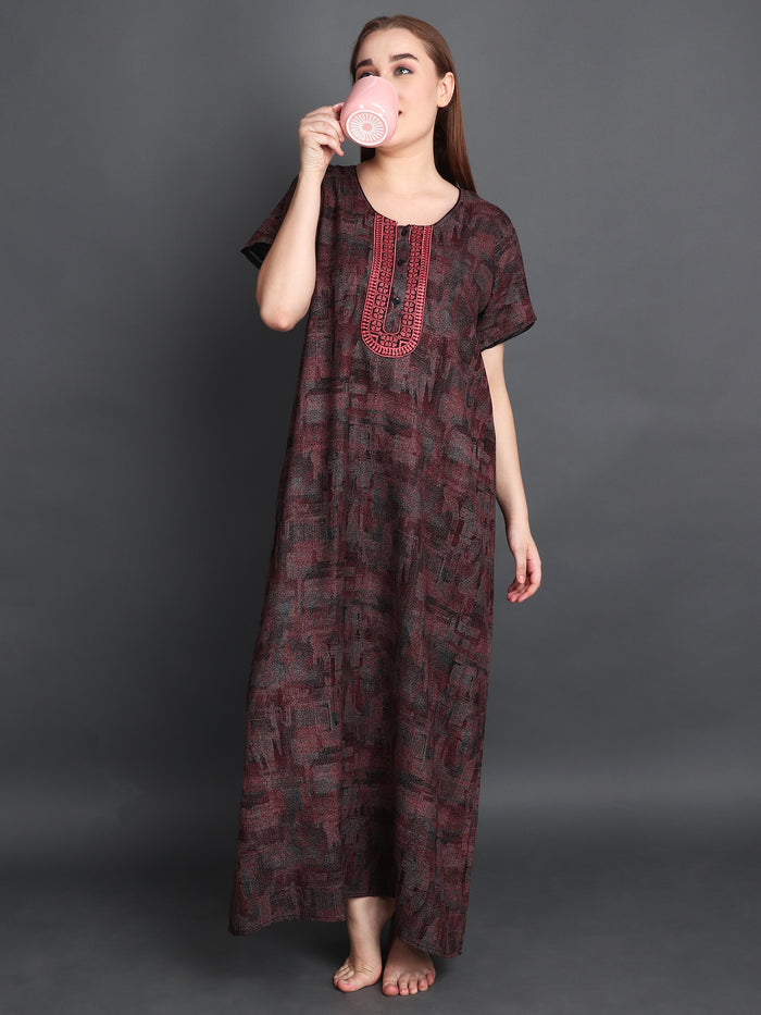 Women's Alpine Multi Colour Abstract Print Maxi Nightgown…