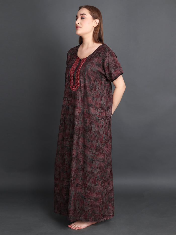Women's Alpine Multi Colour Abstract Print Maxi Nightgown…