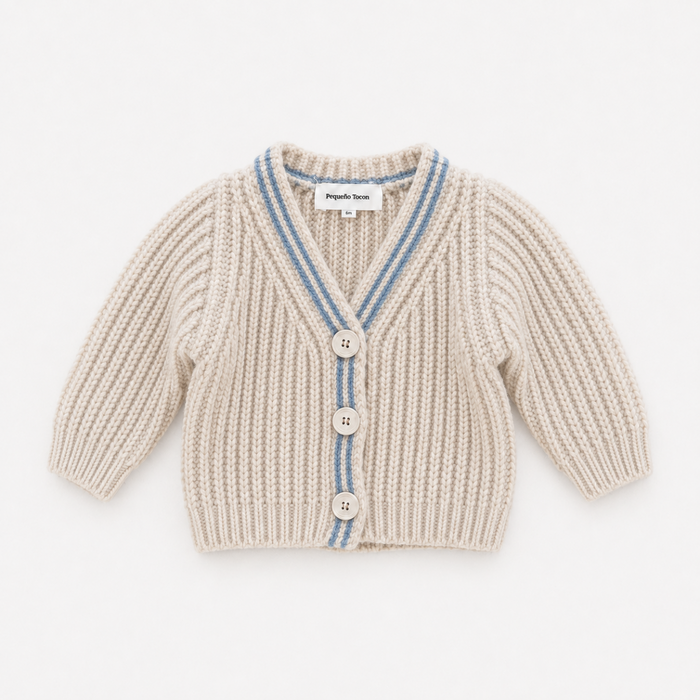 WOOL CARDIGAN BLUE STRIPE - BABY&KIDS
