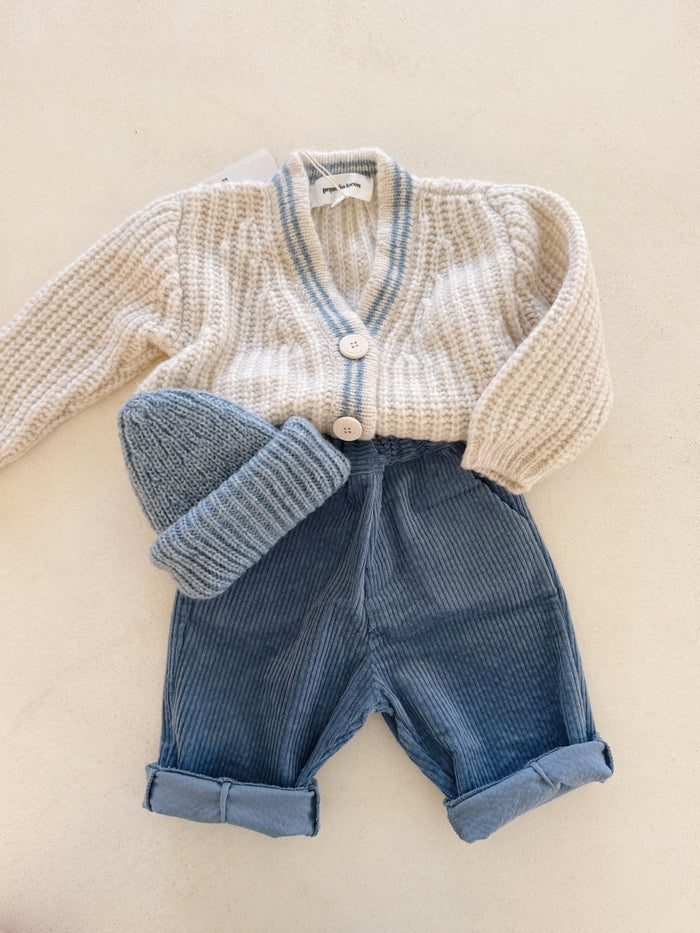 WOOL CARDIGAN BLUE STRIPE - BABY&KIDS