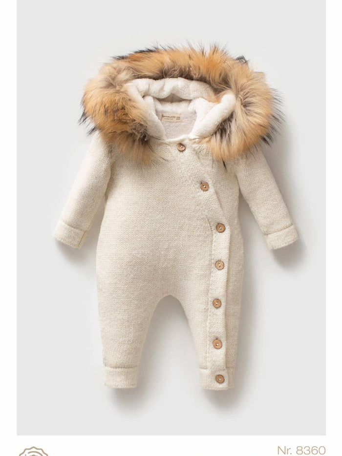 Wool Romper with Fur Hood