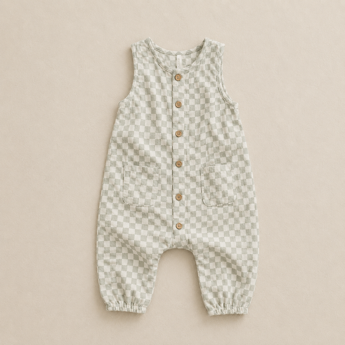 WOVEN JUMPSUIT - SAGE CHECK