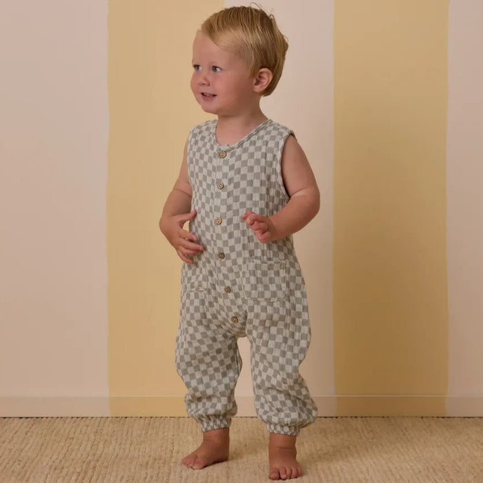 WOVEN JUMPSUIT - SAGE CHECK