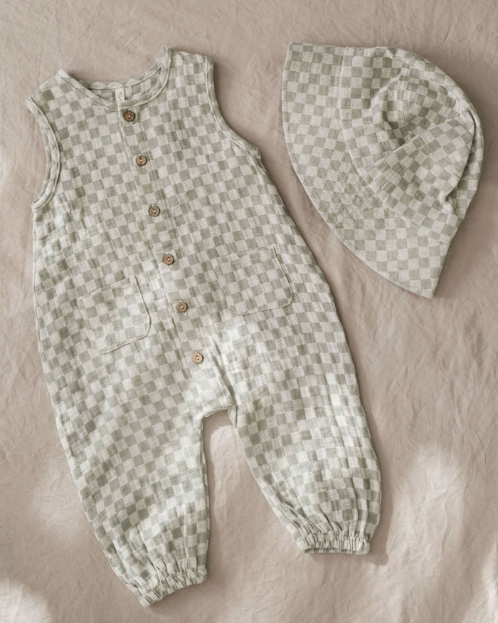 WOVEN JUMPSUIT - SAGE CHECK
