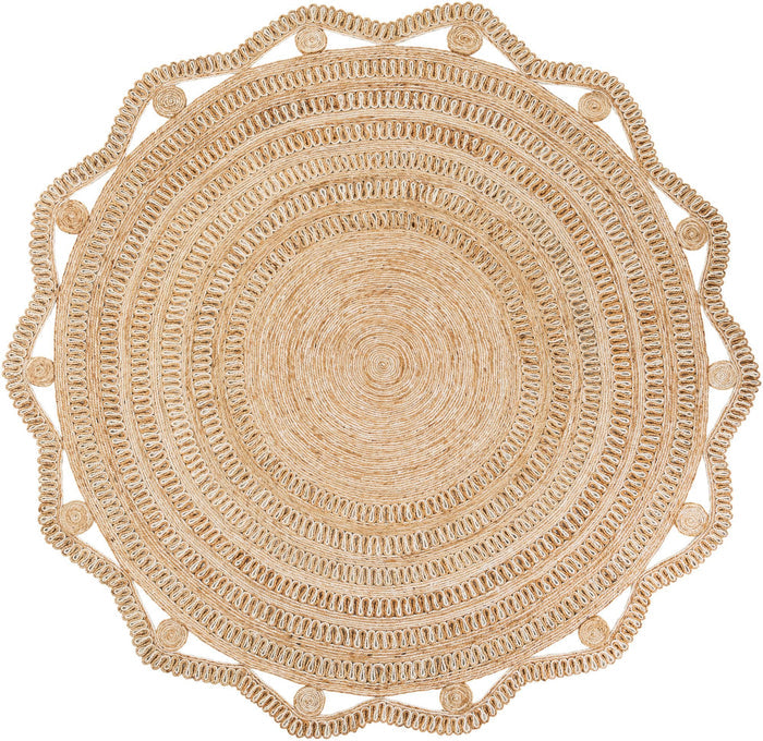 Woven Seaside Jute Collection Area Rug - Nantucket Round Natural and White  lifestyle 3