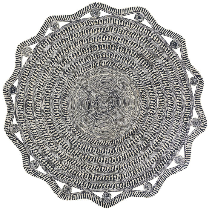 Woven Seaside Jute Collection Area Rug - Nantucket Round Navy Blue and White  lifestyle 5
