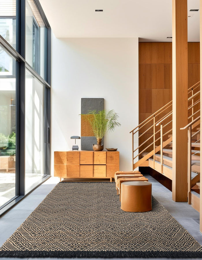 Woven Seaside Jute Collection Area Rug - Oia Rectangle Black and Natural Main