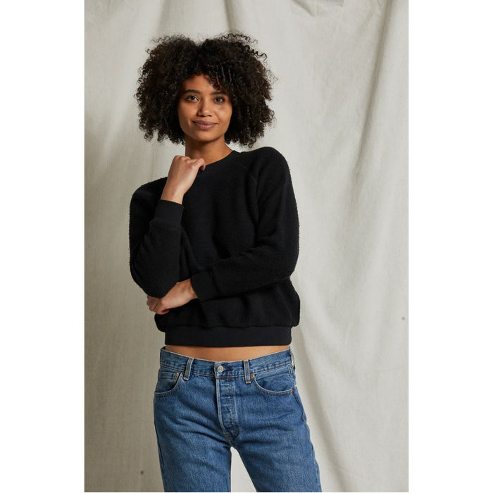 Ziggy Inside Out Fleece Long Sleeve Crewneck in White & Black - Romantiques