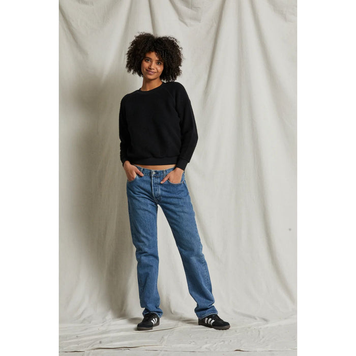 Ziggy Inside Out Fleece Long Sleeve Crewneck in White & Black - Romantiques