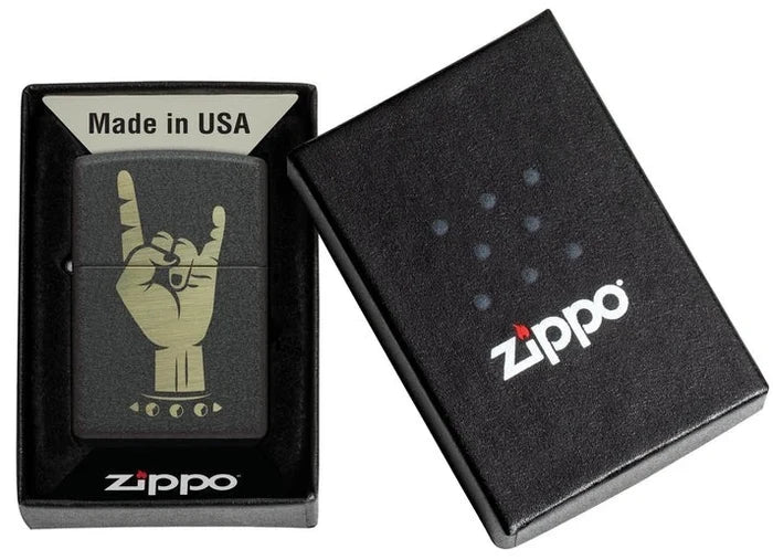 Zippo Rock On Design Black Crackle Laser Engrave 47008