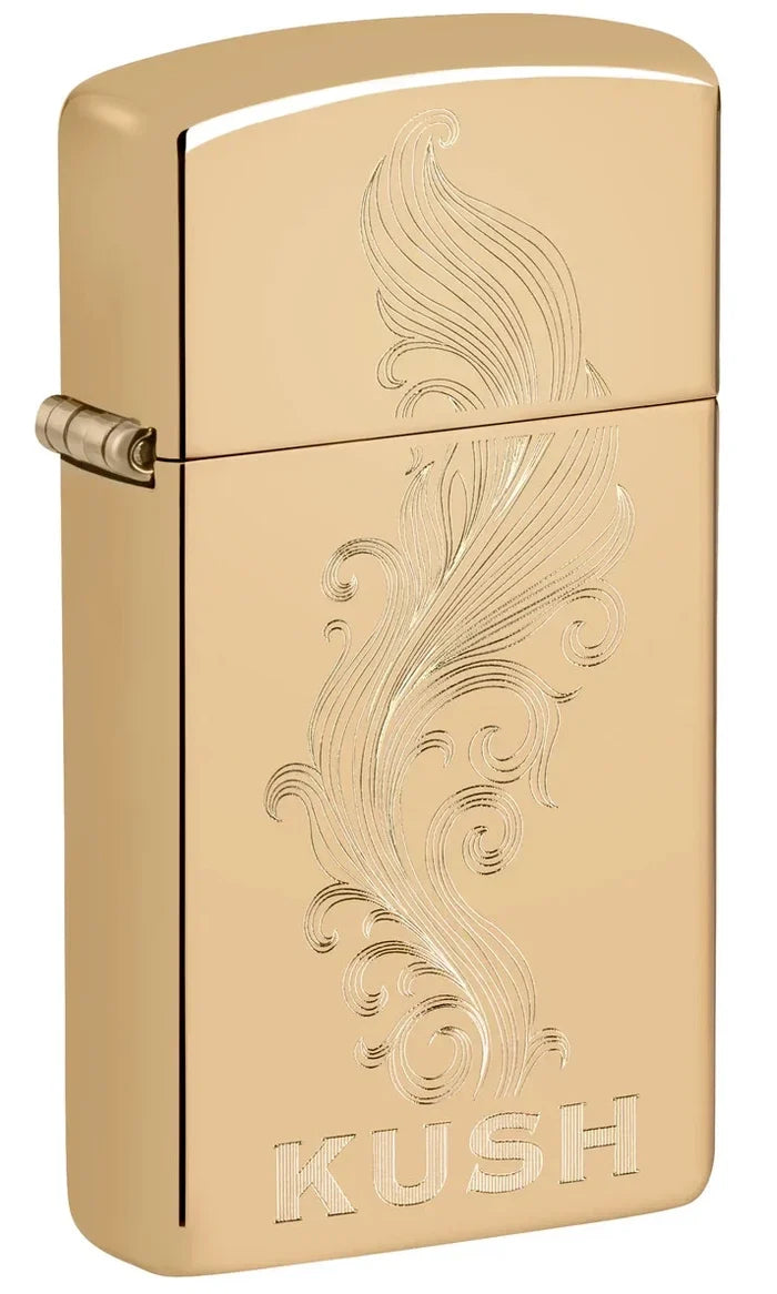 Zippo Slim® Kush Design High Polish Brass Slim Auto Engrave 47173