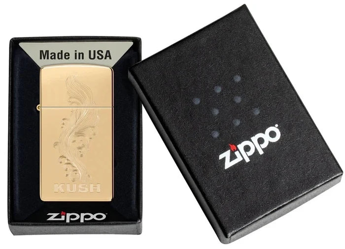 Zippo Slim® Kush Design High Polish Brass Slim Auto Engrave 47173